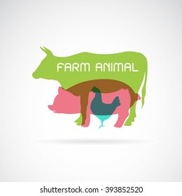 Vector group of animal farm label - cow,pig,chicken