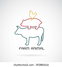 Vector group of animal farm label - cow,pig,chicken