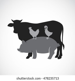 Vector group of animal farm label - cow,pig,chicken,duck