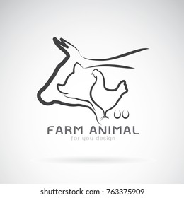 Vector group of animal farm label., Cow,pig,chicken,egg. Logo Animal.