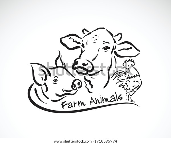 動物の農業用ラベルのベクター画像グループ 牛 豚 鶏 ロゴ動物 編集しやすいレイヤーベクターイラスト のベクター画像素材 ロイヤリティフリー