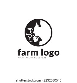 Vector group of animal farm labels, horse, pig, chicken, goat, Animal Logos.