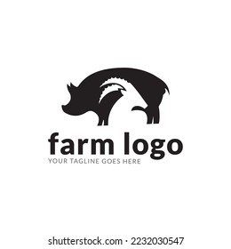 Vector group of animal farm labels, horse, pig, chicken, goat, Animal Logos.