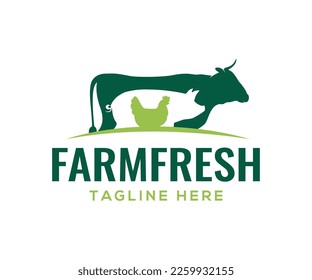 Vector group of animal farm logo. Farm animals cow, pig, and chicken