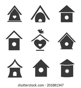 Vector group of bird houses on white background.