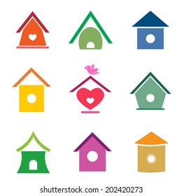 Vector group of bird houses on white background.