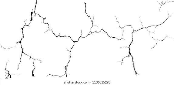 Vector group of black branch grunge cracks isolated on white background