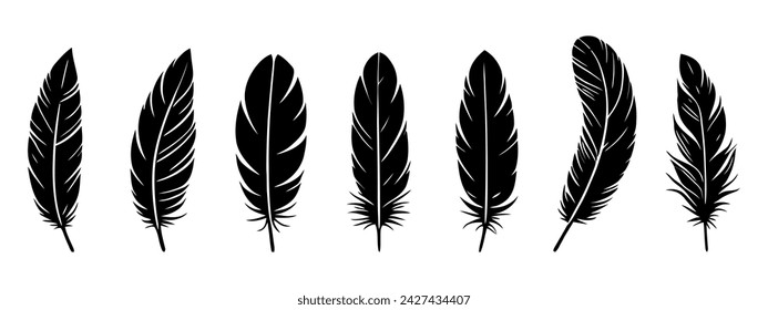 Vector group of black feather on white background. Easy editable layered vector illustration.