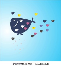 vector group of blue fish