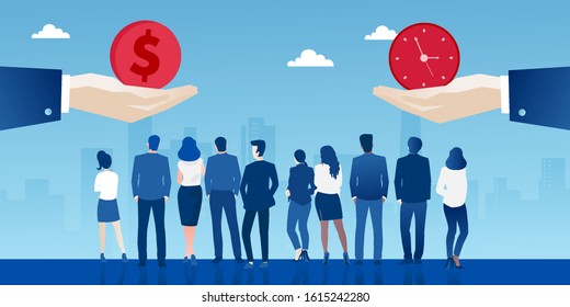 Vector of group of business people making a choice better lifestyle or pay