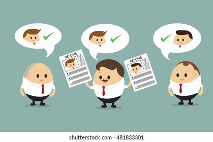 Vector of group of businessman discussing about hiring employment to find Best candidate. Business concept for Job interview