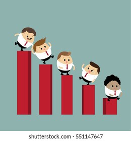 Vector group of businessman standing on On Falling Down Chart. Business Concept Cartoon Illustration.