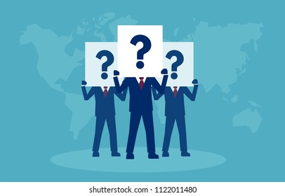 Vector of a group of businessmen having plenty of question and doubts. 