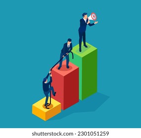 Vector of a group of businessmen helping each other to achieve a success 