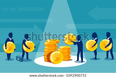 Vector of group of businesspeople paying money making financial contributions 