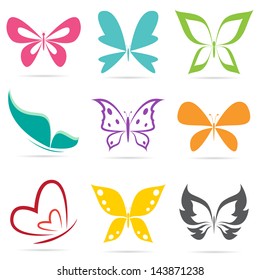 Vector group of butterflies on white background.