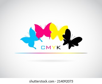 Vector group of butterfly colored cmyk print on white background. svg