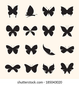 Vector group of butterfly on white background.