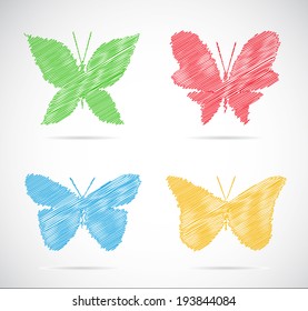 Vector group of butterfly on white background.