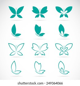 Vector group of butterfly on white background.
