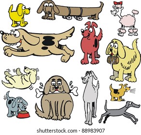 Vector group cartoon of types of dogs