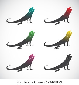 Vector group of chameleon on white background. Animal design. Logo