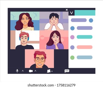 Vector Group Of Characters On Video Conference