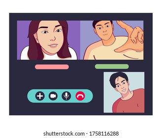Vector Group Of Characters On Video Conference