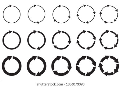 Vector group of circular arrows. Round repeat icons. Redo and reload symbol. Stock image.