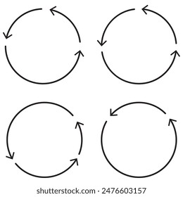 Gruppe kreisförmiger Pfeile für Vektorgrafiken. Runde Wiederholungssymbole. Wiederholen und Reload-Symbol. Bild.