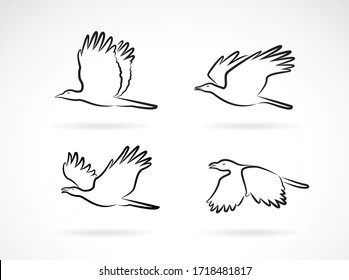 Vector group of crow flying on white background. Birds. Animals. Easy editable layered vectors illustration.