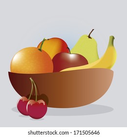 Vector Group Of Different Fruits On A Bowl