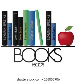 Vector Group Of Different Spine Of Books And An Apple Isolated