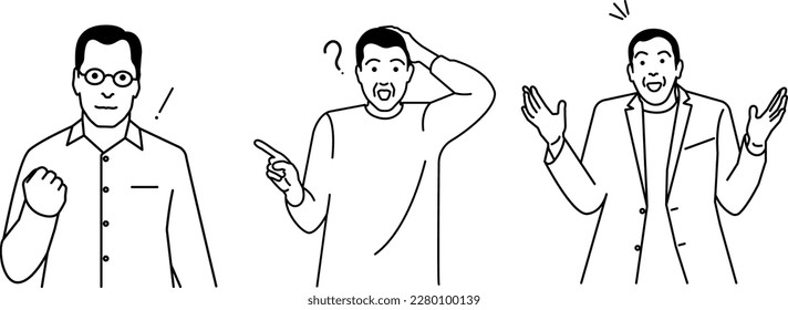 Vector group of discouraged businessmen eps 10. Vector puzzled, questioning and not understanding businessman eps 10