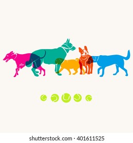 Vector group of dogs. Isolated on white background