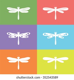 Vector group of dragonfly on colorful background, Animals