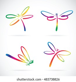 Vector group of dragonfly sketch on white background