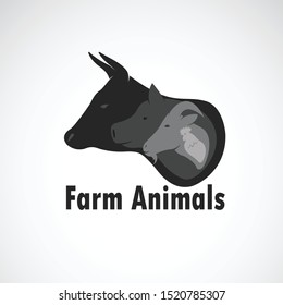 Vector group of farm animals design on white background., Cow, Sheep,Pig,Chicken. Logo Animal. Easy editable layered vector illustration. Animal farm icon.