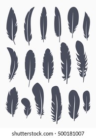 Vector group of feather. Silhouette icons