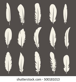 Vector group of feather. Silhouette icons