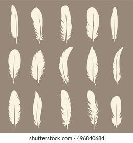 Vector group of feather. Silhouette simple icons