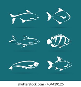 Vector group of fish on blue background.