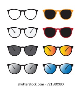 Vector group of an glasses and sunglasses isolated on white background. Glasses icon.
