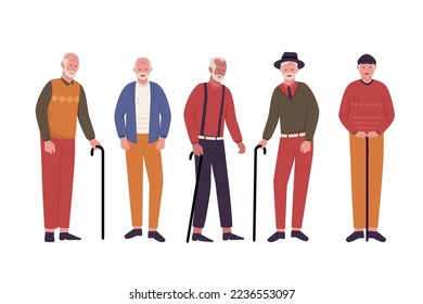 Vector group of grandfather cartoon characters vector set. Illustrations for websites, landing pages, mobile apps, posters and banners. Trendy flat vector illustration