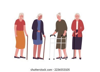 Vector group of grandmother cartoon characters vector set. Illustrations for websites, landing pages, mobile apps, posters and banners. Trendy flat vector illustration