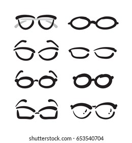 Vector group of hand drawn glasses on white background.