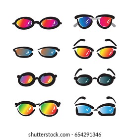 Vector group of hand drawn sunglasses on white background.