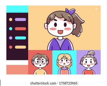 Vector Group Of Kids On Video Conference