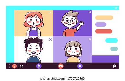 Vector Group Of Kids On Video Conference
