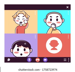 Vector Group Of Kids On Video Conference